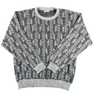 Vintage AREA‎ Abstract Pattern Knit Sweater Mens Large Made in USA Acrylic Y2K